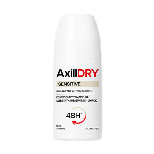 Кульковий дезодорант-антиперспірант AxillDRY Sensitive до 48 годин 50мл