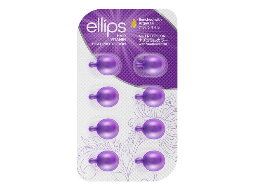 Капсули для захисту кольору волосся Ellips Hair Vitamin Сяйво кольору з олією соняшника, 8 шт по 1мл