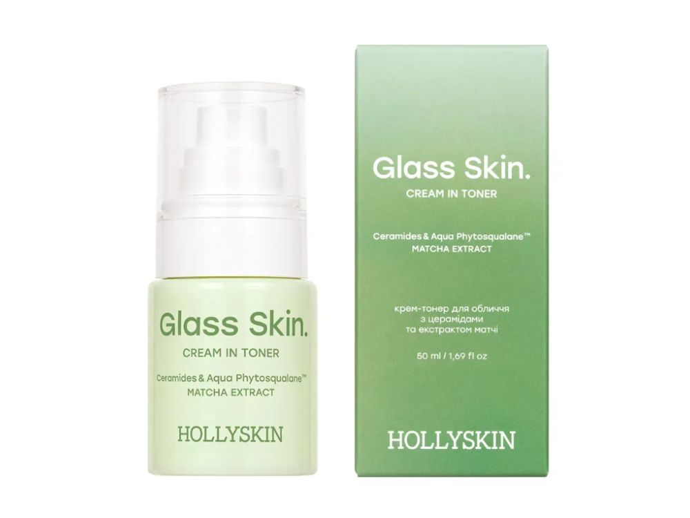 Крем-тонер для обличчя HOLLYSKIN Glass Skin з церамідами та екстрактом матчі, 50мл