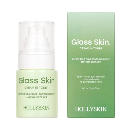 Крем-тонер для обличчя HOLLYSKIN Glass Skin з церамідами та екстрактом матчі, 50мл