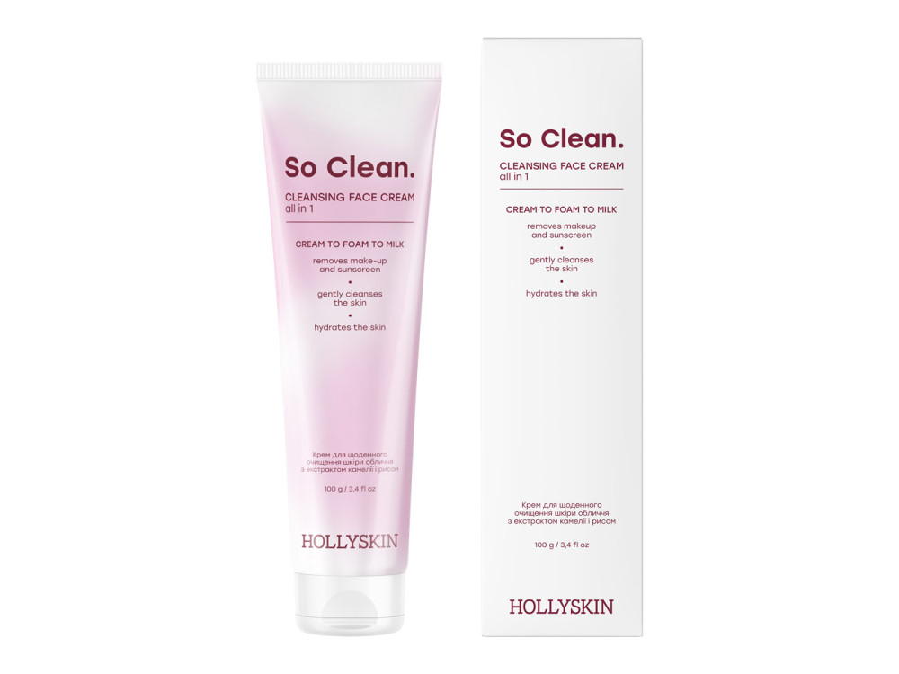 Крем для щоденного очищення шкіри обличчя HOLLYSKIN So Clean. з екстрактом камелії і рисом, 100 g