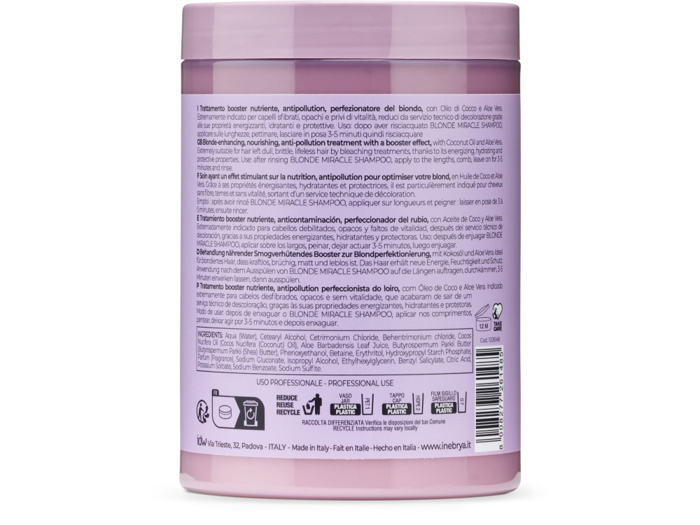 Маска для волосся відтінків блонд Inebrya blondesse blonde miracle nectar 1000 мл